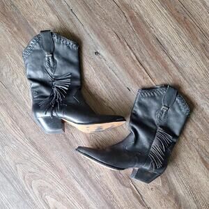 Code West Black Fringe Point Toe Cowboy Boot Size 10
